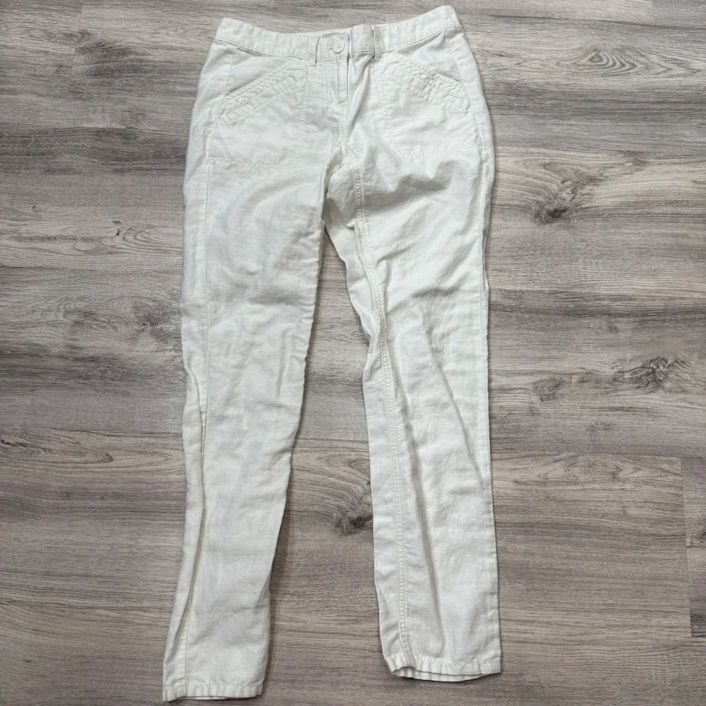 LOFT Womens White Cargo Utility‎ Pants Size 0 Linen Blend Casual Chic - Picture 2 of 10